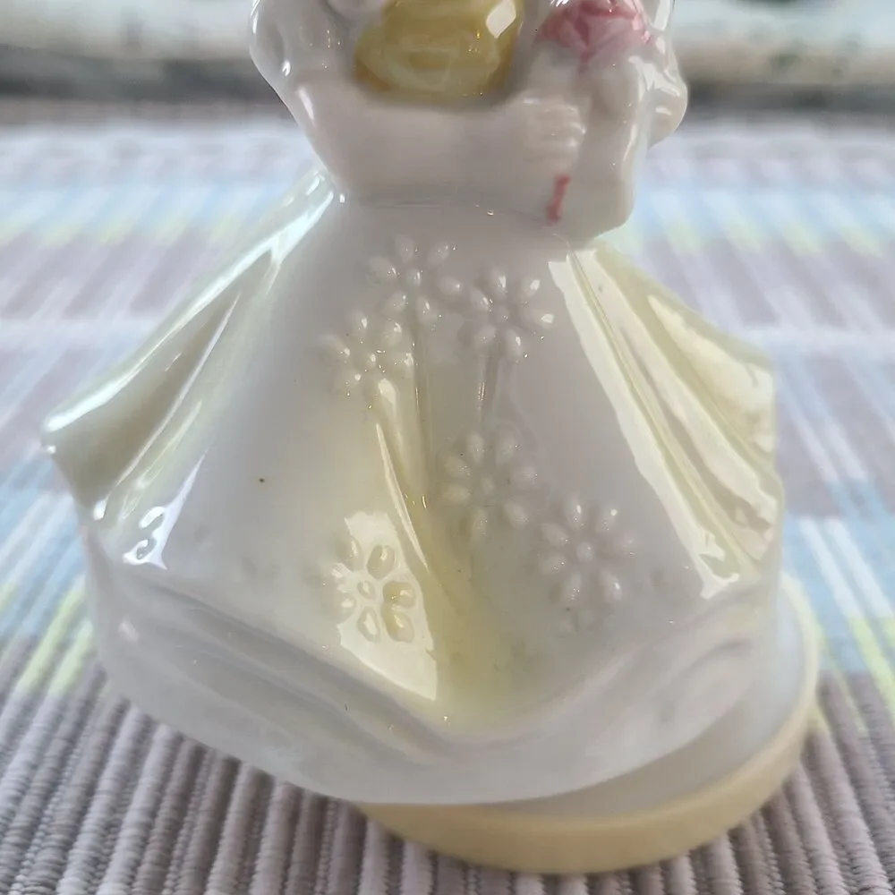 RARE Music Box Figurine With Lovely Young Girl Holding A Gift Plays Look Of Love